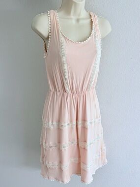 Crescent Pink Lace Panel Mini Dress NWT Boho Fit & Flare Pastel Easter spring S